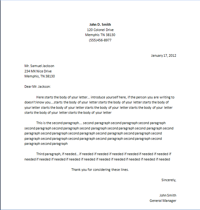 formal business letter format sample