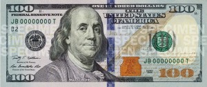 2009 - 100 dollar note with the face of Benjamin Franklin. Source: https://www.newmoney.gov/newmoney/files/100_Materials/100_GlossyFront_EN_WEB031210.pdf